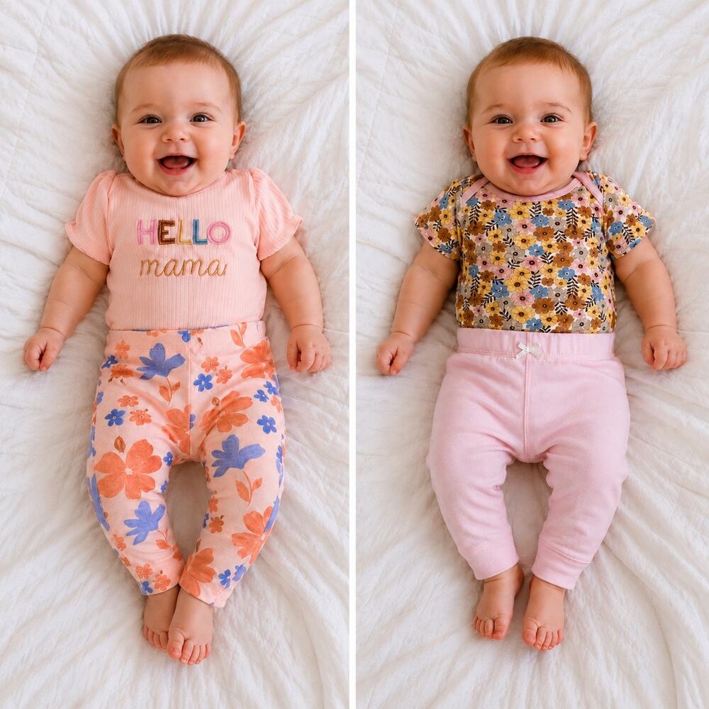 2 Baby Girl Outfit 6-9M Dreamgro & Carter’s Floral Pants Matching Pink Sets